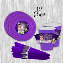 Load image into Gallery viewer, Baby Tiana paper plates, cups and napkins - 12pack
