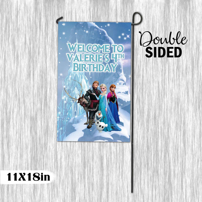 Frozen Garden Flag with pole - Garden Sign - 11x18in double sided