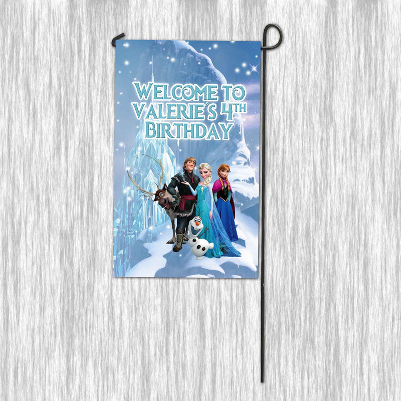 Frozen Garden Flag with pole - Garden Sign - 11x18in double sided